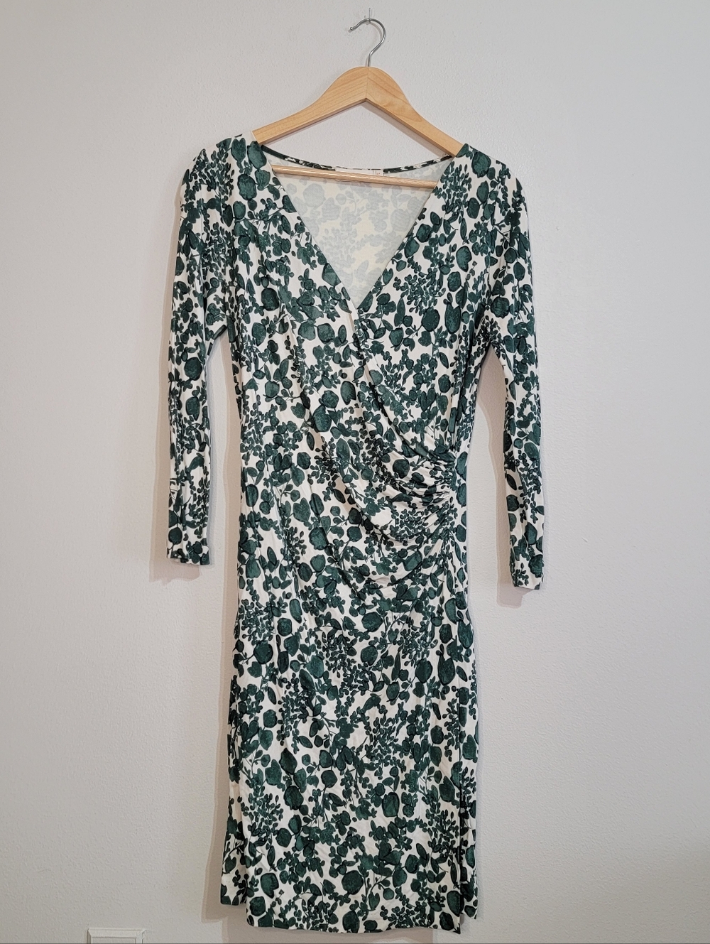 Tory Burch Green and Cream Floral Wrap Midi Dress
